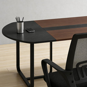 English Elm Industrial Executive Wood Desk with Rustic Brown Veneer for Home Office Workspaces T3971P457923