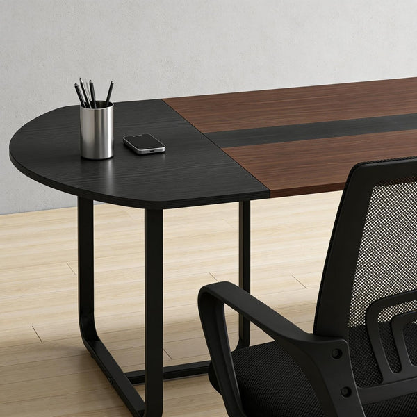 English Elm Industrial Executive Wood Desk with Rustic Brown Veneer for Home Office Workspaces T3971P457923