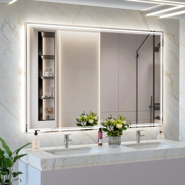 English Elm 60x40 LED Bathroom Mirror with Aluminum Frame, IP44 Waterproof, 3-Mode Touch Dimmer, Plug or Hardwire W708P235376