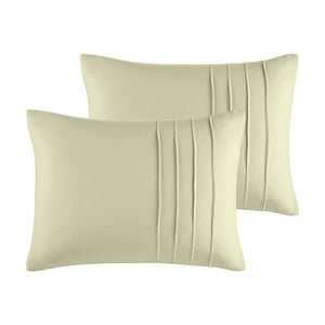 JLA Home Comfort Spaces - Soft Washed Pinch-Pleat Comforter Set with Subtle Grid Texture, Year-Round Breathable Microfiber Luxury Sage AM10-0461