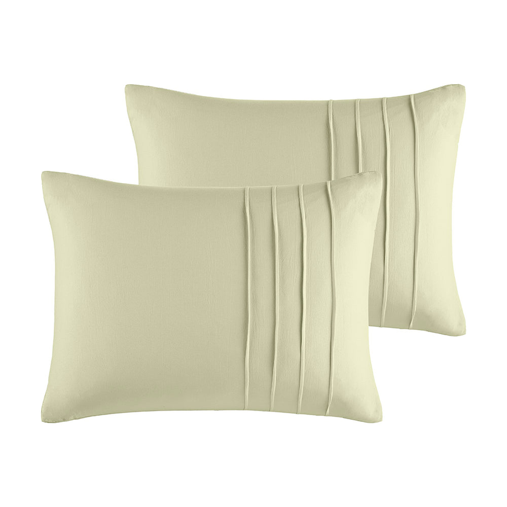 JLA Home Comfort Spaces - Soft Washed Pleated Duvet Cover Set delivers cloud-like comfort, OEKO-TEX safety, breathable microfiber, tailored grid pleat elegance Sage AM12-0440