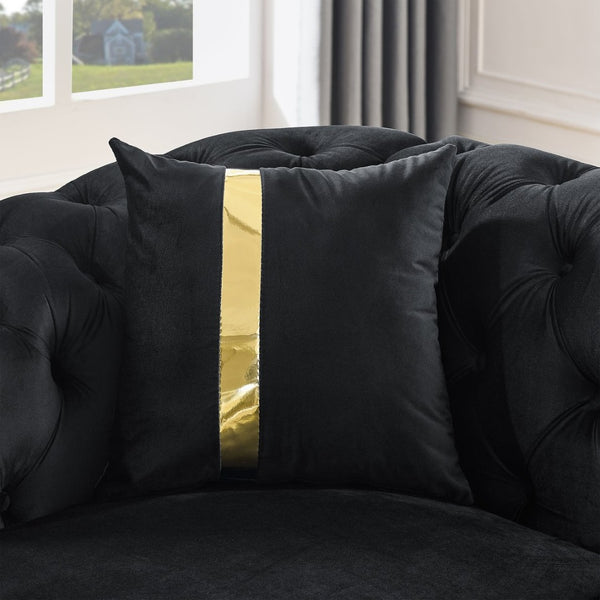 English Elm 2pcs Italian Velvet Chesterfield Sofa Set Tufted Three Seater with Gold Steel Legs W1191S00042