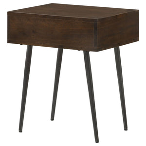 English Elm Gibson Solid Mango Wood Side Table Carved Starburst Drawer Mid-century Accent B062P441156