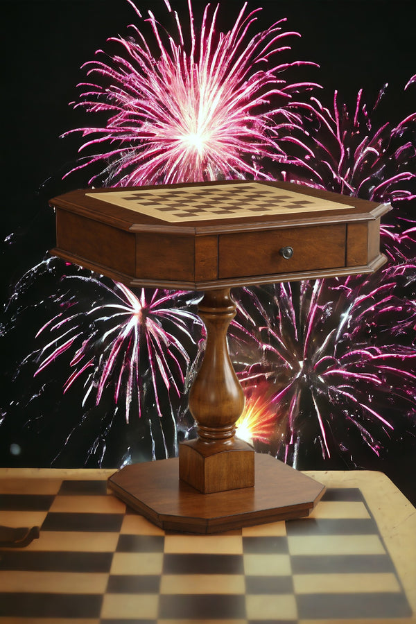 English Elm Bishop Cherry Finish Reversible Game Table w/Drawers – 3‑in‑1 Chess, Checkers & Backgammon Square B2726P251281