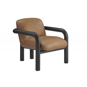 English Elm Modern Oak Framed Faux Leather Armchair Sculptural Accent Seat for Living Rooms Black Brown B011P423335