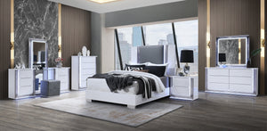 English Elm MOON Modern Smooth White Dresser with LED Accent Lighting, High Gloss Solid Wood & MDF Finish B201P216067