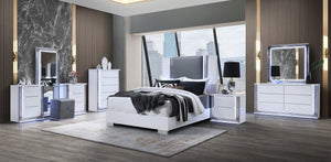 English Elm MOON Smooth White Queen Bed with LED Accent Lighting, Solid Wood & MDF Frame, Modern Marble Design B201S00310