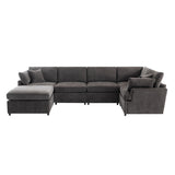 English Elm [ Video Provided] Modern Large U-Shape Sectional Sofa, With Removable Ottomans For Living Room (6-Seater)