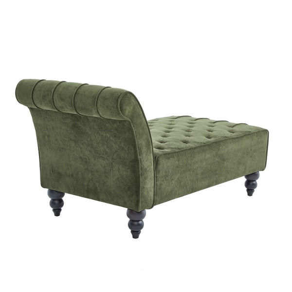 English Elm Chaise Lounge Velvet Upholstered Accent Chair with Birch Legs for Living Room Decor Forest Green N776P412298G