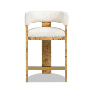 English Elm Jennifer Taylor Home - Vavona Burl Counter Height Bar Stool 26.5" – Polar Off-White Sherpa Upholstered Barrel Back, Chic B2719P286839