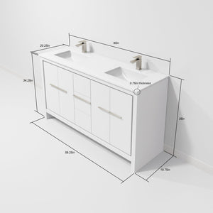 English Elm White Double Bath Vanity With Cultured Marble Top, Gun Metal Faucet & 55" Mirror - Elegant Storage Solution B2731S01739-GIGA
