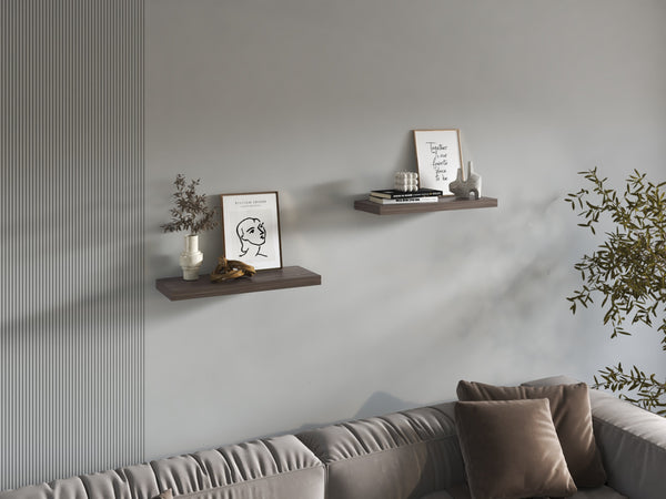 English Elm Floating Shelves - Set Of 2 Walnut Finish, Modern Design For Home Decor & Space-Saving Solutions B097P250926