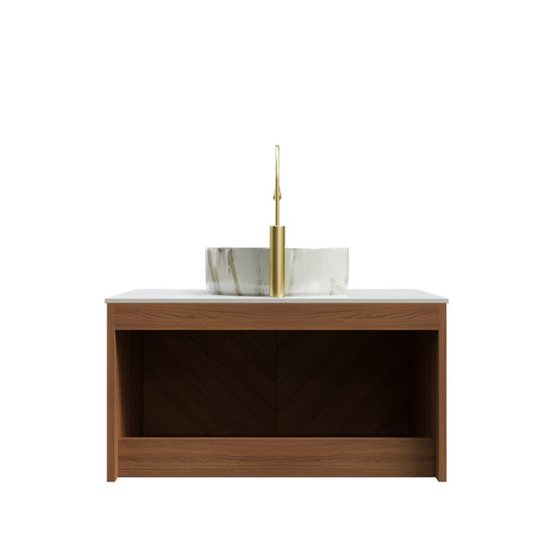 English Elm Muri Floating Bathroom Vanity Plywood Cabinet Sintered Stone Top Oak Drawer W2615S00528