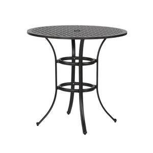 English Elm 42" Cast Dark Lava Bronze Aluminum Round Counter Table – Powder-Coated Lattice Design, 2" Umbrella Hole, Seats 4, Durable Outdoor Patio Centerpiece B010P278350