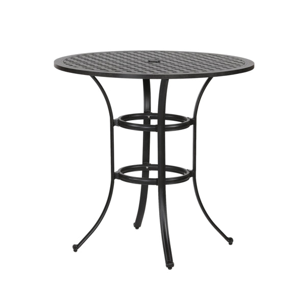 English Elm 42" Cast Dark Lava Bronze Aluminum Round Counter Table – Powder-Coated Lattice Design, 2" Umbrella Hole, Seats 4, Durable Outdoor Patio Centerpiece B010P278350