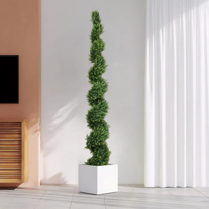 English Elm 7ft Spiral Cypress Faux Tree Potted Dual Tone Foliage for Entryway Patio Decor W2945P379249