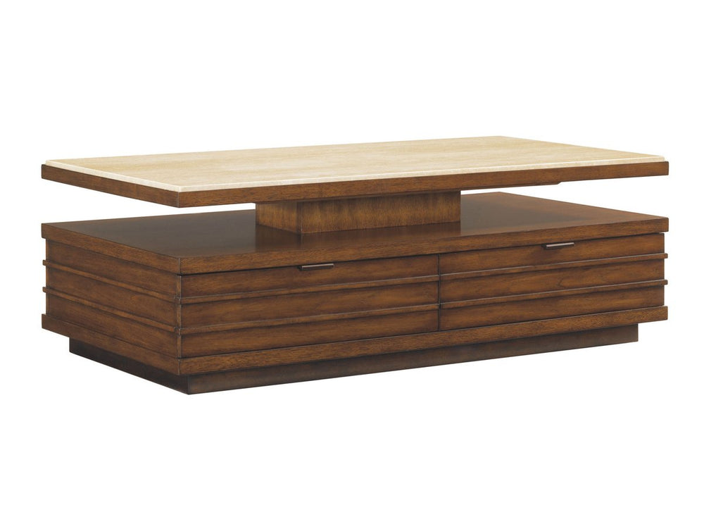 Lexington Solstice Stone Top Cocktail Table with Rattan Accents for Coastal Living Rooms 536-953N