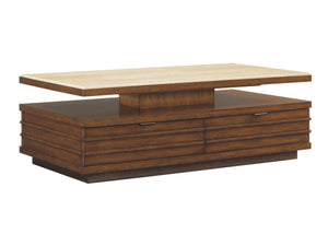 Lexington Solstice Stone Top Cocktail Table with Rattan Accents for Coastal Living Rooms 536-953N