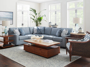 Solstice Stone Top Cocktail Table with Rattan Accents for Coastal Living Rooms