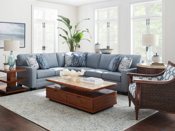 Solstice Stone Top Cocktail Table with Rattan Accents for Coastal Living Rooms