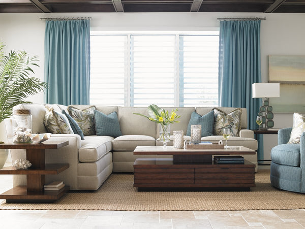 Solstice Stone Top Cocktail Table with Rattan Accents for Coastal Living Rooms