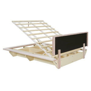 English Elm Queen Upholstered Floating Bed with LED Lighting, Hydraulic Lift, 4 Storage Drawers, Velvet Luxury Pink SF000132AAH