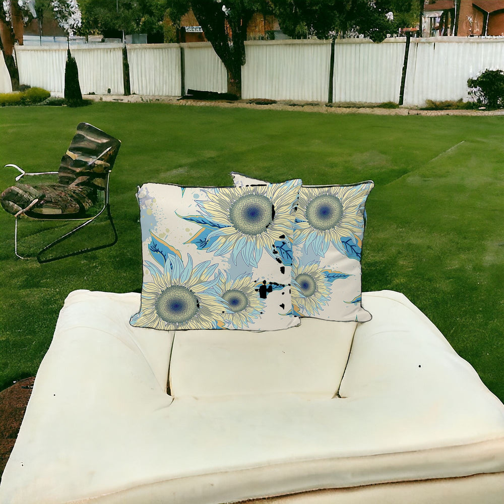 Homeroots Set Of Three 16" X 16" Green And Yellow Blown Seam Floral Indoor Outdoor Throw Pillow  Polyester 536006