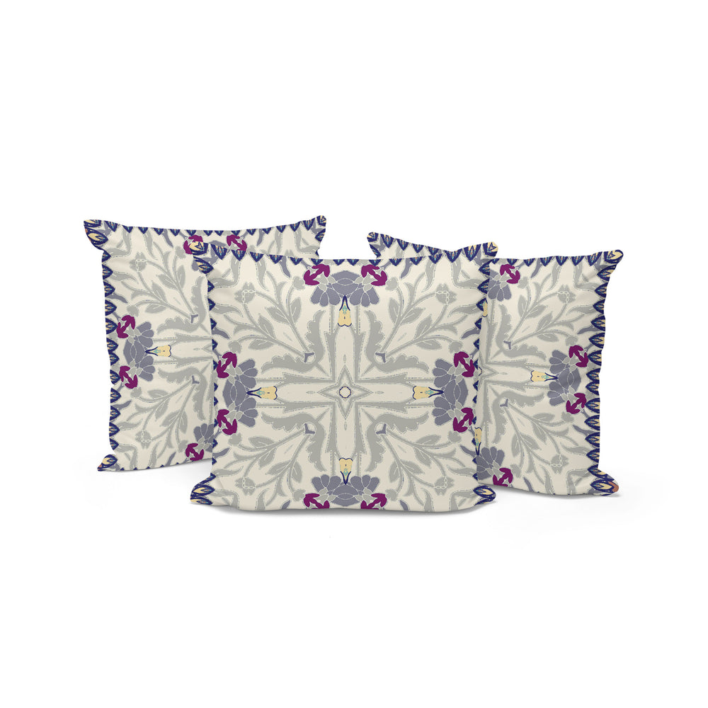 Homeroots Set Of Three 16" X 16" Gray And Purple Blown Seam Floral Indoor Outdoor Throw Pillow  Polyester 536027