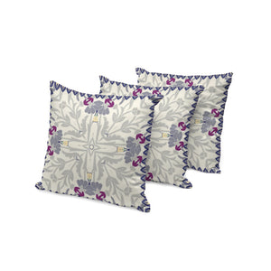 HomeRoots Set of Three Gray & Purple Floral Throw Pillows - Stylish, Weather-Resistant Decor for Indoors & Outdoors 536027