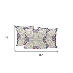HomeRoots Set of Three Gray & Purple Floral Throw Pillows - Stylish, Weather-Resistant Decor for Indoors & Outdoors 536027