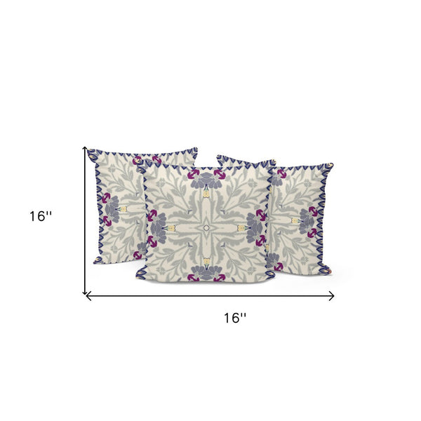 HomeRoots Set of Three Gray & Purple Floral Throw Pillows - Stylish, Weather-Resistant Decor for Indoors & Outdoors 536027