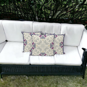HomeRoots Set of Three Gray & Purple Floral Throw Pillows - Stylish, Weather-Resistant Decor for Indoors & Outdoors 536027