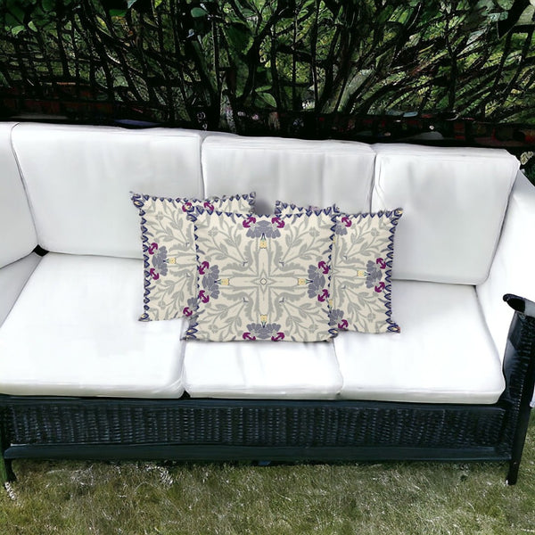 HomeRoots Set of Three Gray & Purple Floral Throw Pillows - Stylish, Weather-Resistant Decor for Indoors & Outdoors 536027