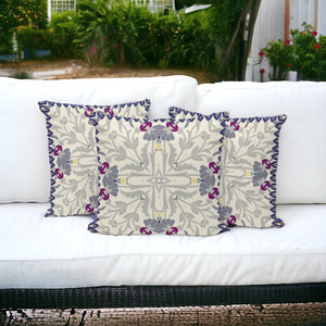 HomeRoots Set of Three Gray & Purple Floral Throw Pillows - Stylish, Weather-Resistant Decor for Indoors & Outdoors 536027