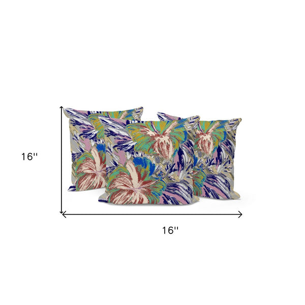 HomeRoots Set of Three 16" Floral Green and White Throw Pillows for Indoor and Outdoor Comfort & Style 536033