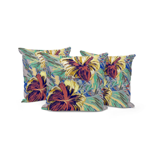 HomeRoots Set of Three Vibrant 16" Green & Yellow Floral Throw Pillows for Stylish Indoor/Outdoor Use 536044