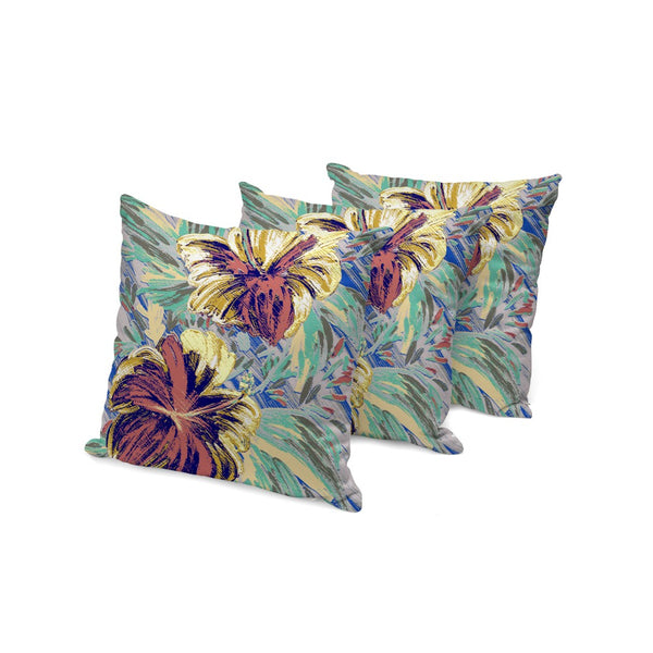 HomeRoots Set of Three Vibrant 16" Green & Yellow Floral Throw Pillows for Stylish Indoor/Outdoor Use 536044
