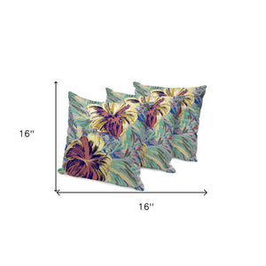 HomeRoots Set of Three Vibrant 16" Green & Yellow Floral Throw Pillows for Stylish Indoor/Outdoor Use 536044