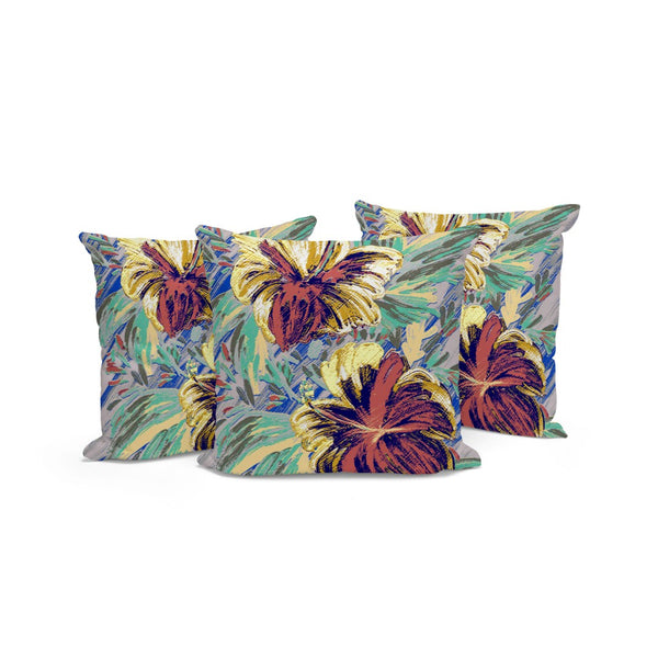 HomeRoots Set of Three Vibrant 16" Green & Yellow Floral Throw Pillows for Stylish Indoor/Outdoor Use 536044
