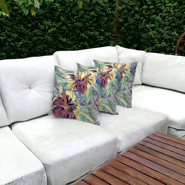 HomeRoots Set of Three Vibrant 16" Green & Yellow Floral Throw Pillows for Stylish Indoor/Outdoor Use 536044