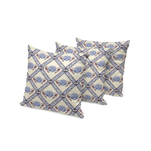 Homeroots Set Of Three 16" X 16" Blue And Brown Peacock Blown Seam Floral Indoor Outdoor Throw Pillow  Polyester 536046