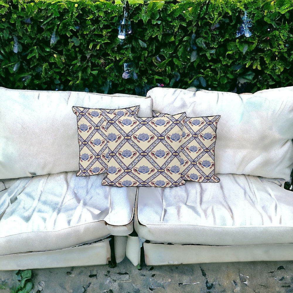 Homeroots Set Of Three 16" X 16" Blue And Brown Peacock Blown Seam Floral Indoor Outdoor Throw Pillow  Polyester 536046