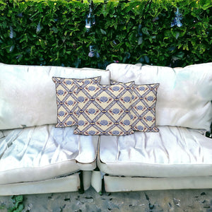 Homeroots Set Of Three 16" X 16" Blue And Brown Peacock Blown Seam Floral Indoor Outdoor Throw Pillow  Polyester 536046