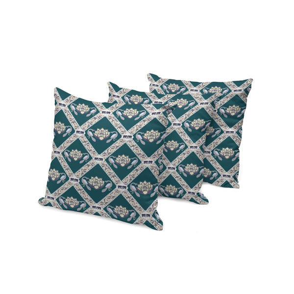 Homeroots Set Of Three 16" X 16" Green And Yellow Peacock Blown Seam Floral Indoor Outdoor Throw Pillow  Polyester 536047