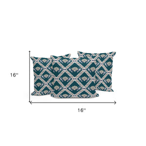 Homeroots Set Of Three 16" X 16" Green And Yellow Peacock Blown Seam Floral Indoor Outdoor Throw Pillow  Polyester 536047