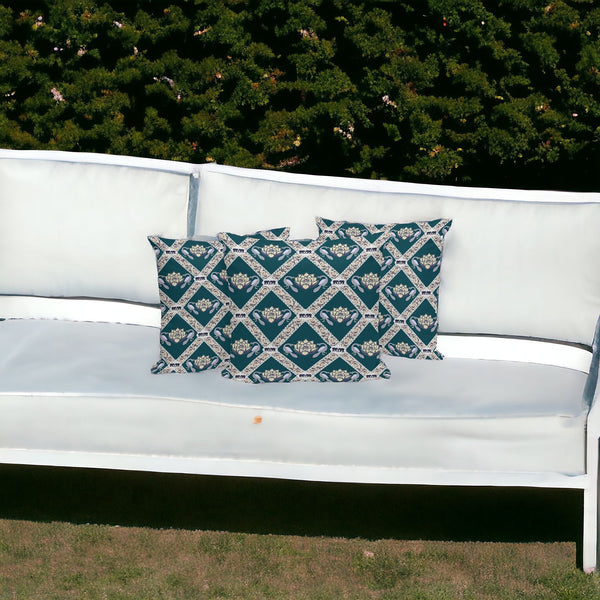 Homeroots Set Of Three 16" X 16" Green And Yellow Peacock Blown Seam Floral Indoor Outdoor Throw Pillow  Polyester 536047