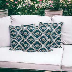 Homeroots Set Of Three 16" X 16" Green And Yellow Peacock Blown Seam Floral Indoor Outdoor Throw Pillow  Polyester 536047