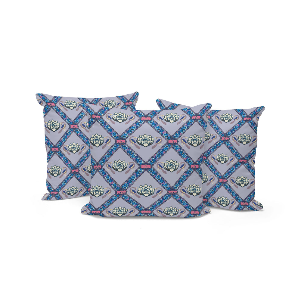 Homeroots Set Of Three 16" X 16" Blue And Gray Peacock Blown Seam Floral Indoor Outdoor Throw Pillow  Polyester 536050
