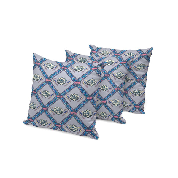 Homeroots Set Of Three 16" X 16" Blue And Gray Peacock Blown Seam Floral Indoor Outdoor Throw Pillow  Polyester 536050