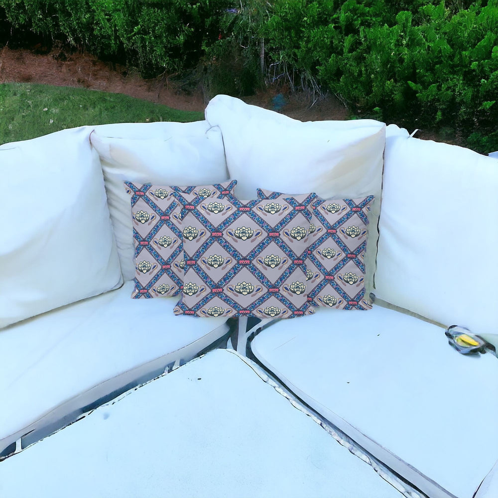 Homeroots Set Of Three 16" X 16" Blue And Gray Peacock Blown Seam Floral Indoor Outdoor Throw Pillow  Polyester 536050